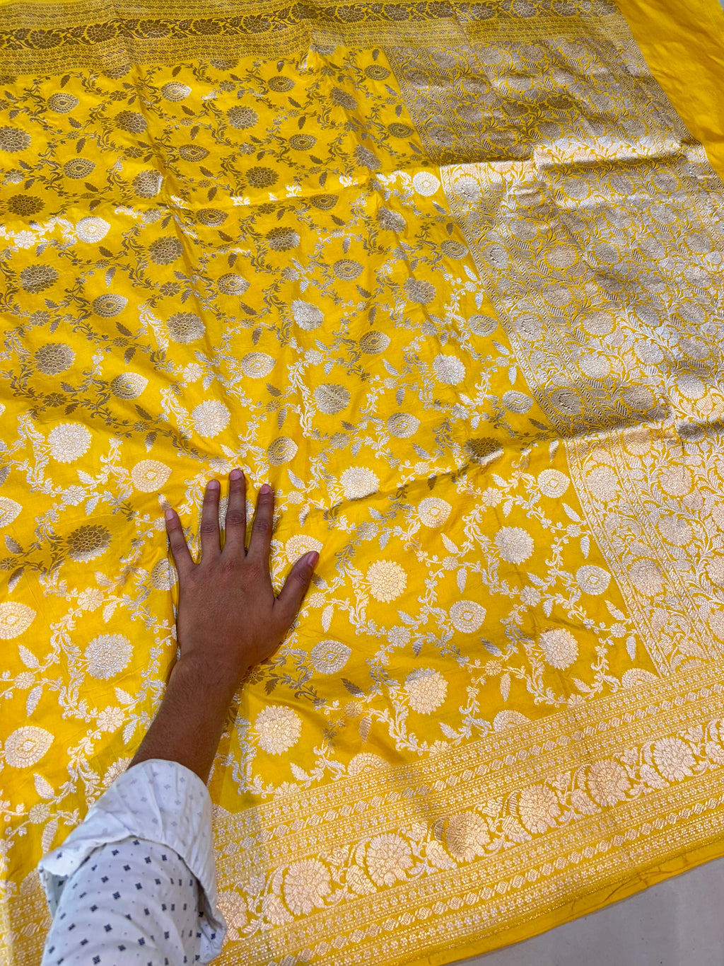 Yellow 100% Pure Banarasi Katan Silk Saree