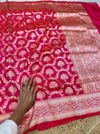 Dual shade Pink 100% Pure Banarasi Katan Silk Meenakari Saree