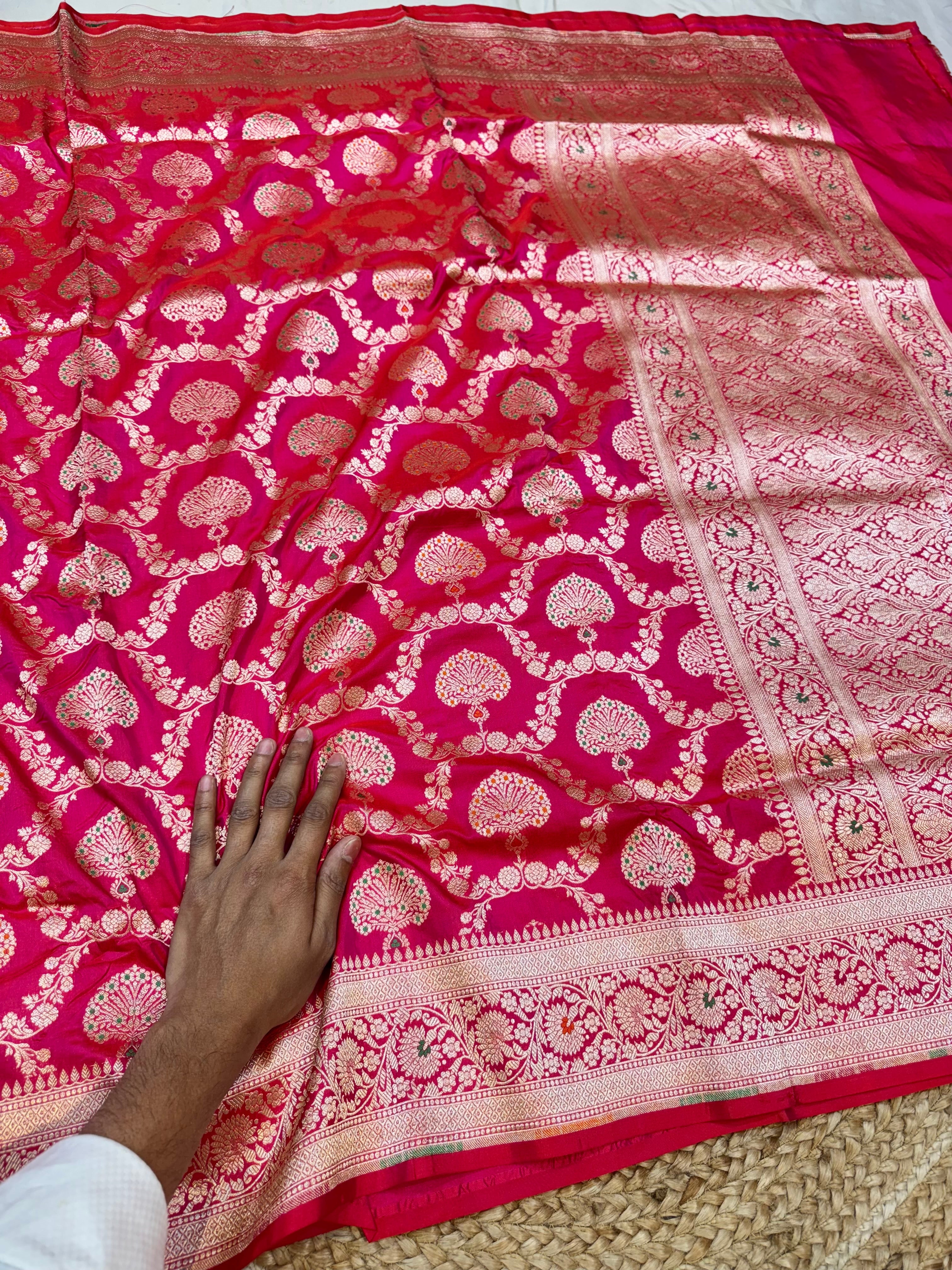Dual shade Pink 100% Pure Banarasi Katan Silk Meenakari Saree