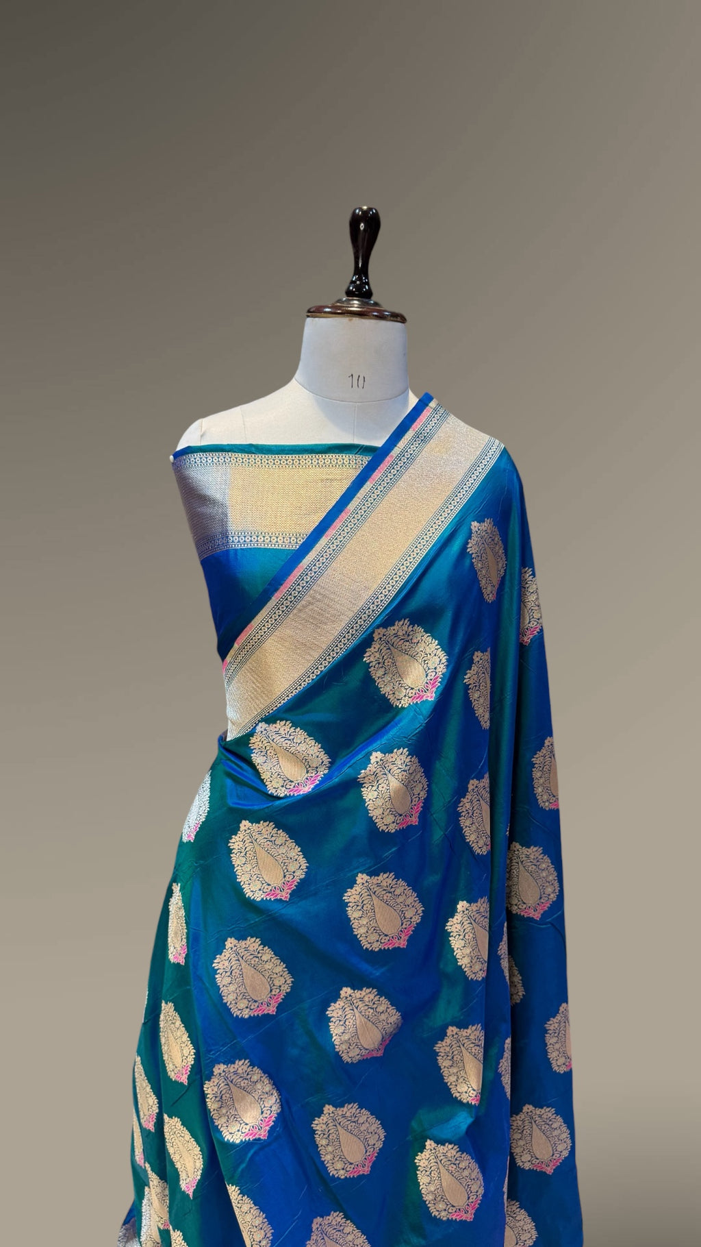 Dual Shade Peacock Blue 100% Pure Banarasi Katan Silk Meenakari Saree