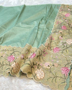 Light Sea Green Tissue Silk Partywear Banarasi Embroidery Tissue Border Lightweight Sarees