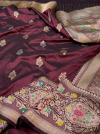 Coffee Brown 100% Pure Banaras Katan Silk Handloom Handwoven Pattu Saree