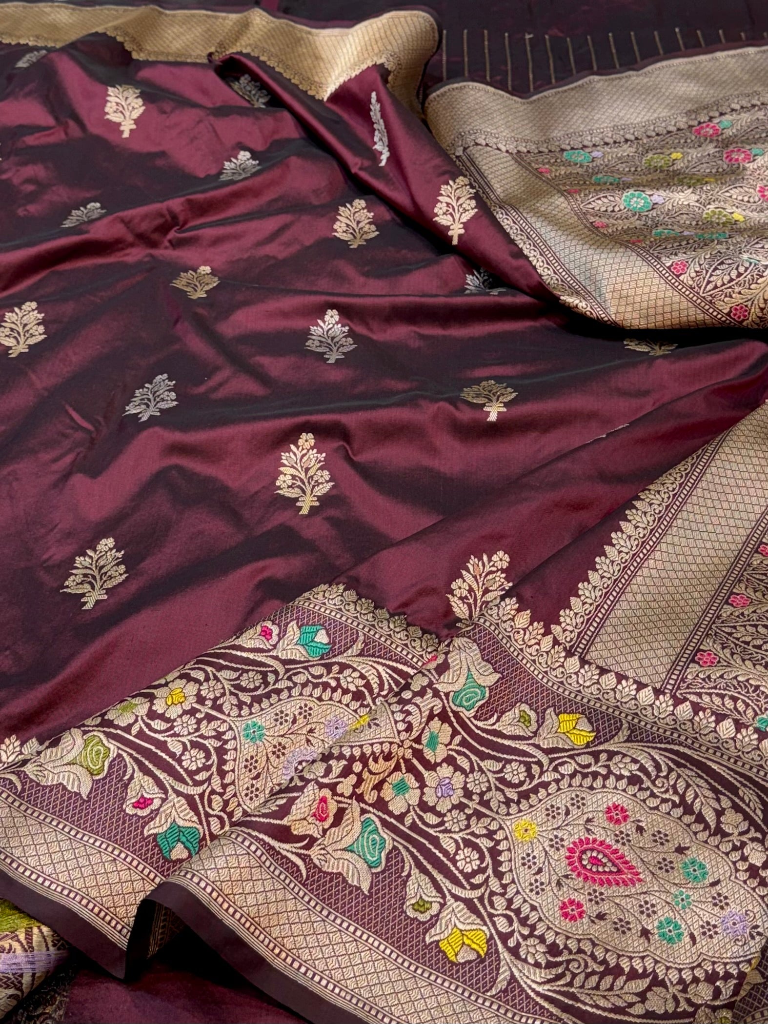 Coffee Brown 100% Pure Banaras Katan Silk Handloom Handwoven Pattu Saree