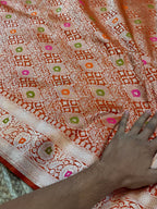Rust Orange 100% Pure Banarasi Katan Silk Meenakari Brocade Saree
