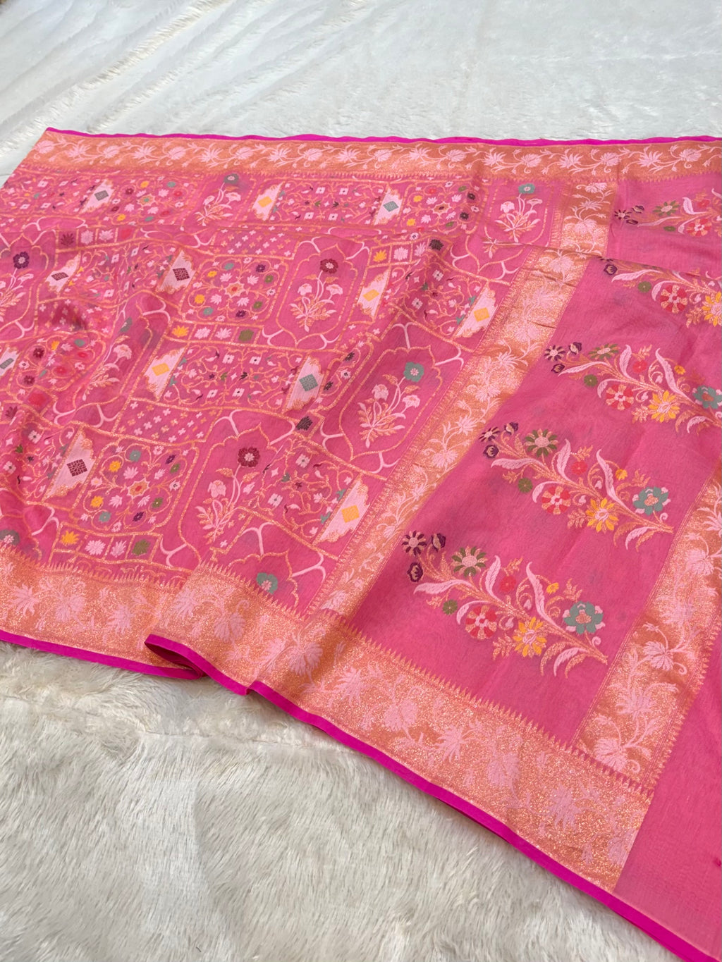 Baby Pink 100% Pure Ektara Banarasi Cotton Jamdani Saree
