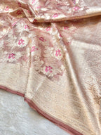 Diamond Pink 100% Pure Tissue Silk Banarasi Partywear Saree