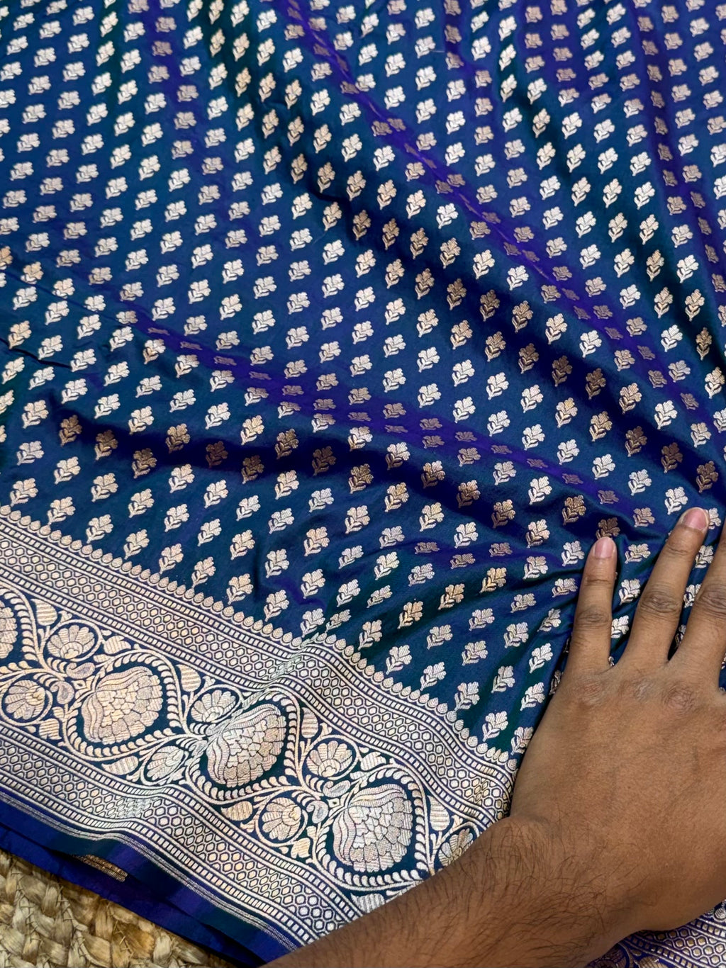 Dual Shade Peacock Blue Pure Banarasi Katan Silk Saree