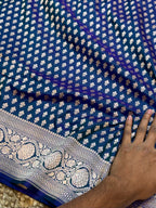 Dual Shade Peacock Blue Pure Banarasi Katan Silk Saree