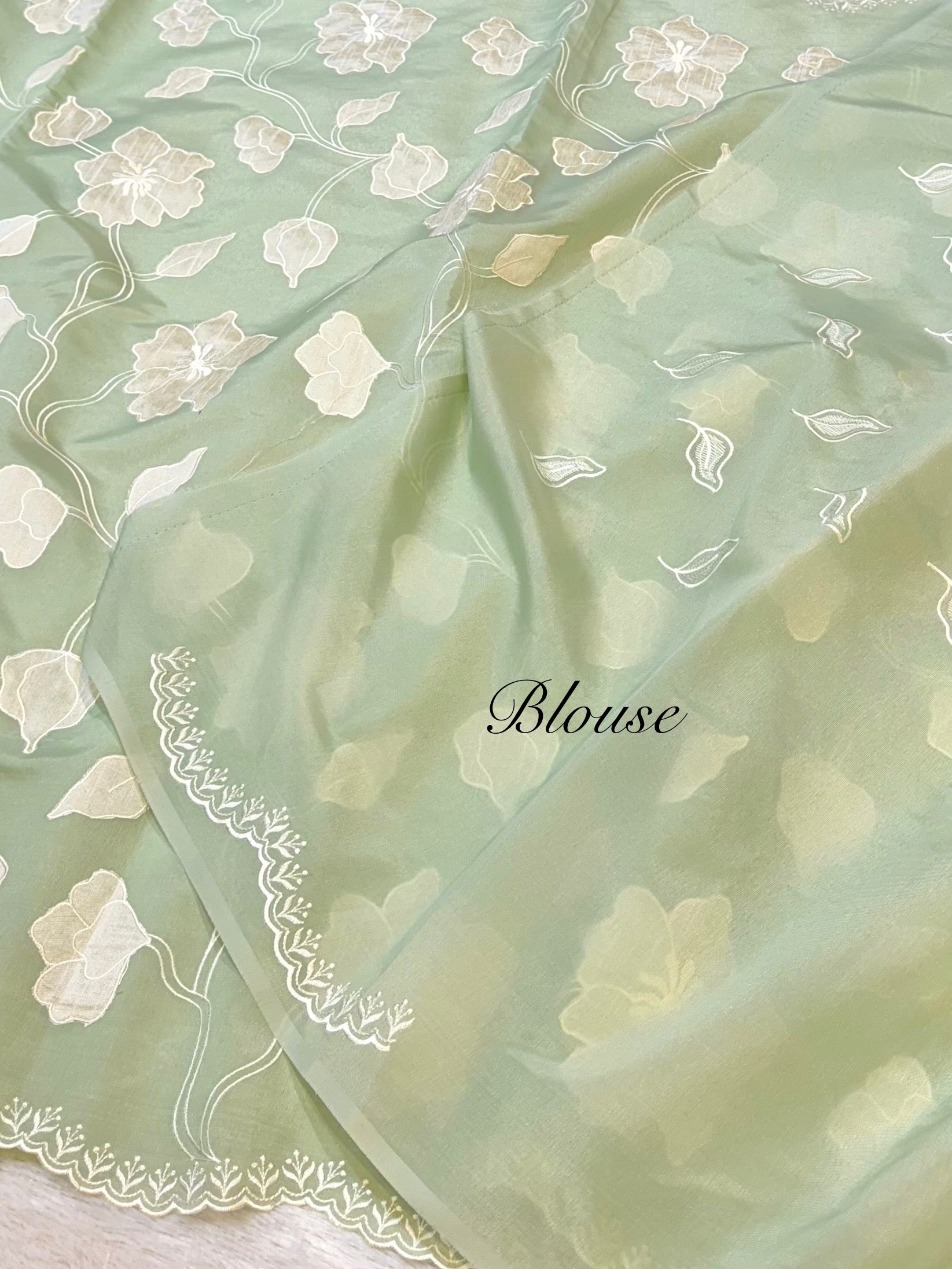 Fruity Green Mango Silk Partywear Banarasi Embroidery Applique work Lightweight Sarees