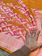 Dual shade Pink 100% Pure Banarasi Katan Silk Meenakari Saree