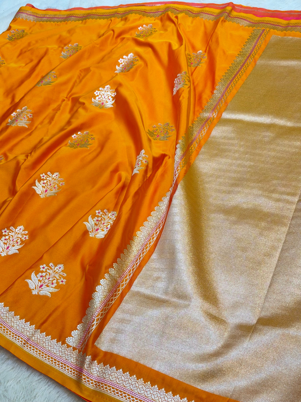 Orange Banarasi Soft Mashru Silk Partywear Saree