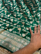 Bottle Green 100% Pure Banarasi Katan Silk Saree