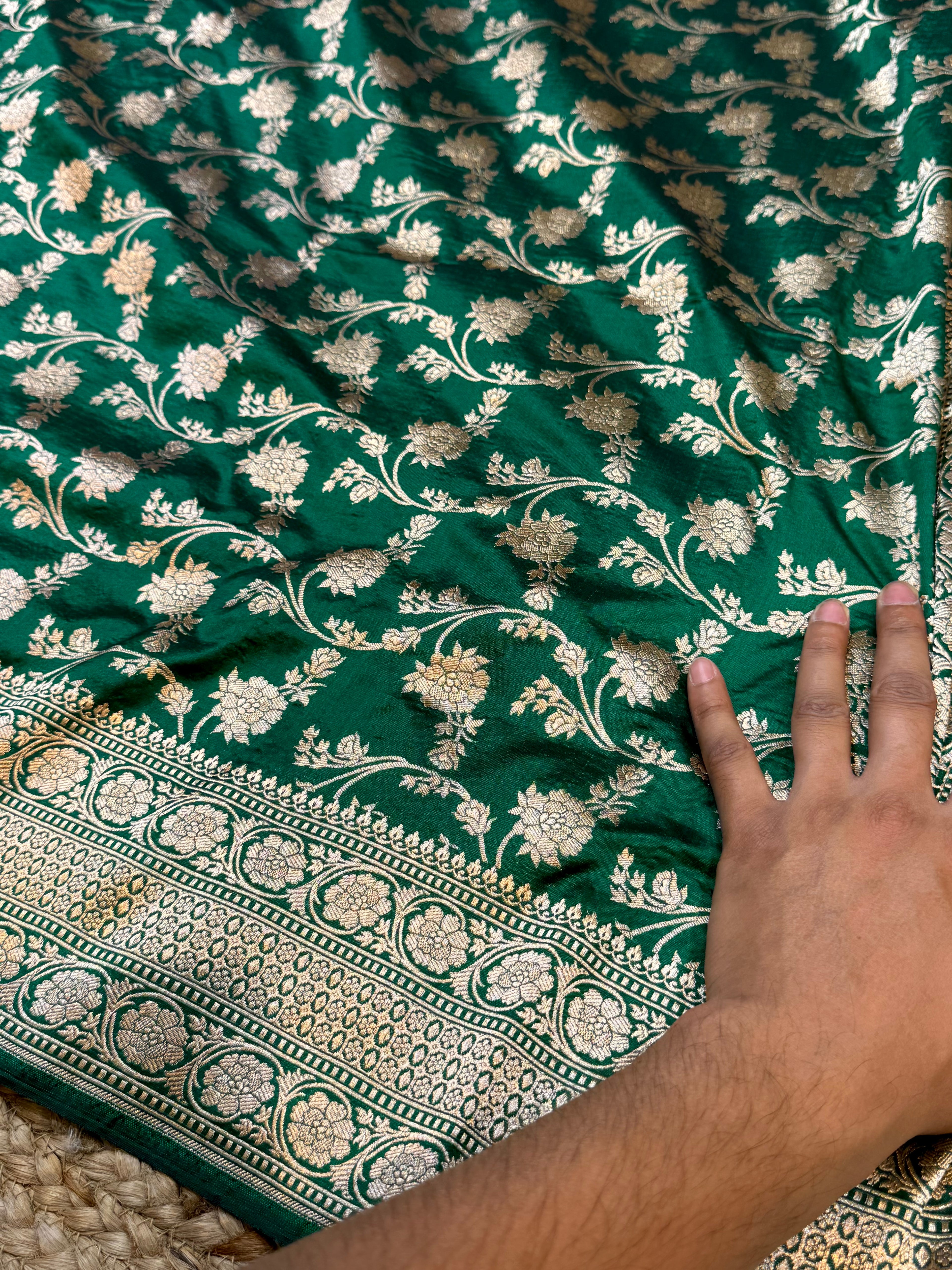 Bottle Green 100% Pure Banarasi Katan Silk Saree