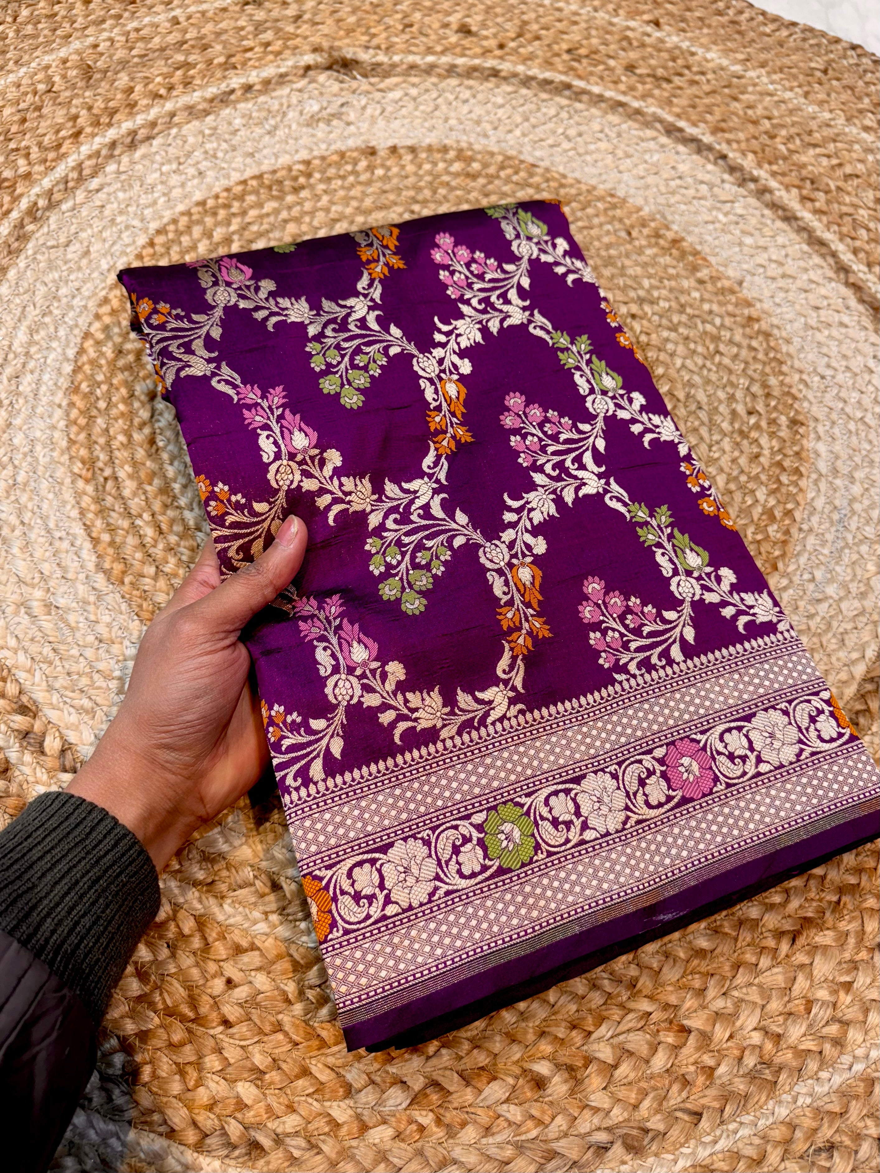 Prebook | Wine Purple 100% Pure Banarasi Katan Silk Meenakari Saree