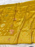 Yellow Banarasi SemiKatan Silk Partywear Saree