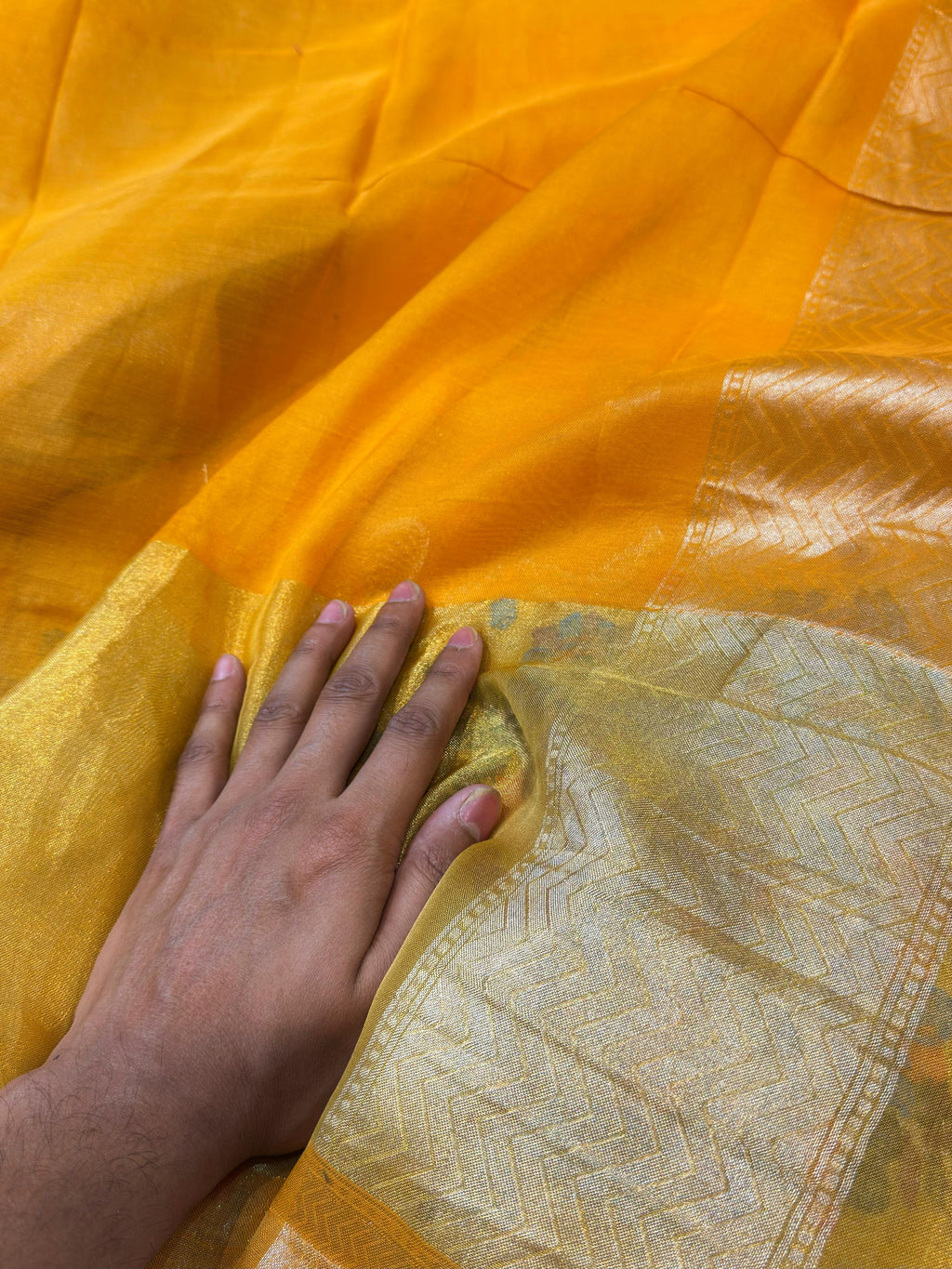 Haldi Yellow 100% Pure Ektara Banarasi Cotton Jamdani Saree