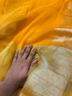 Haldi Yellow 100% Pure Ektara Banarasi Cotton Jamdani Saree
