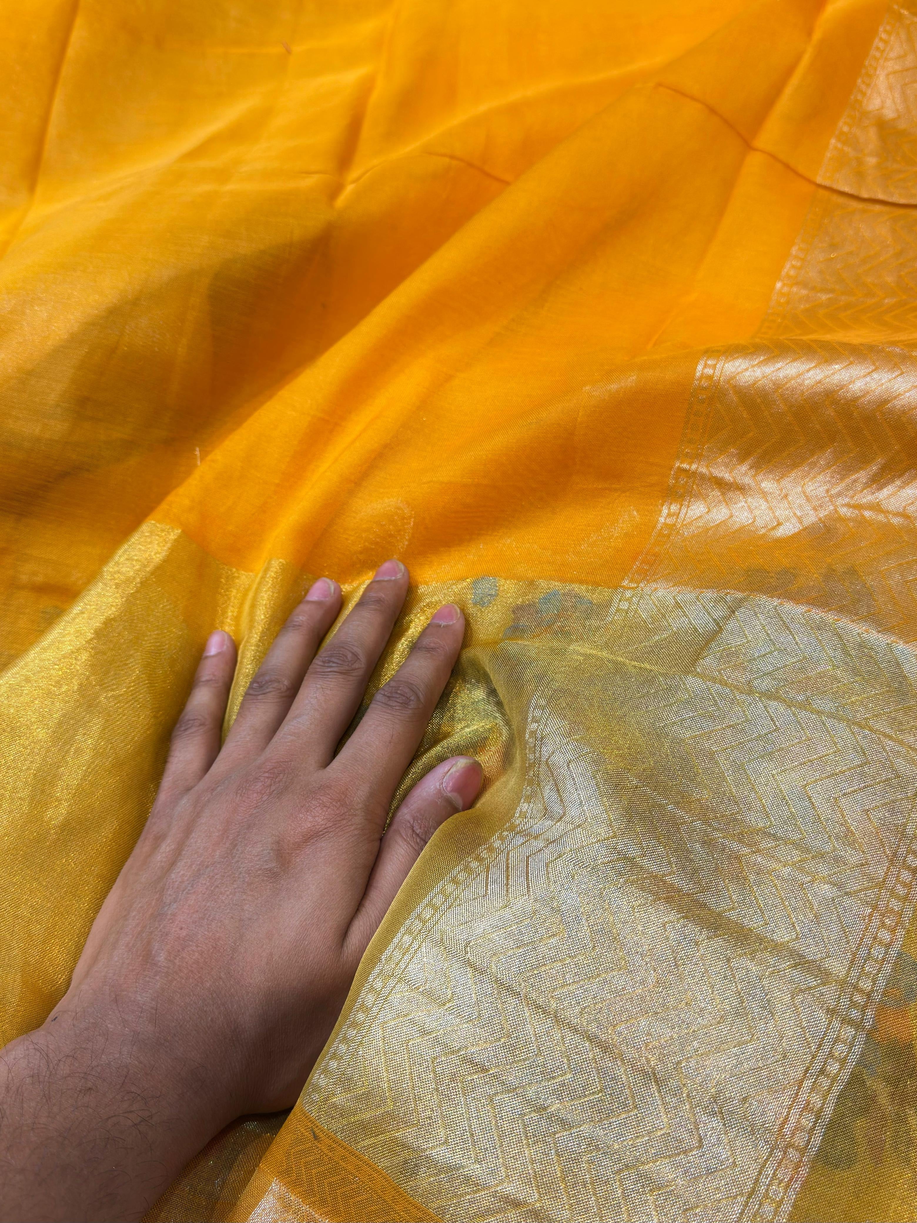 Haldi Yellow 100% Pure Ektara Banarasi Cotton Jamdani Saree