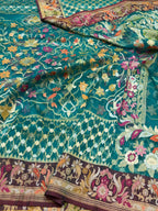 Peacock Green 100% Pure Ektara Banarasi Kora Jamdani Saree