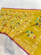 Lemon Banarasi Ektara Kora Jamdani Saree