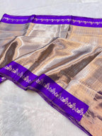 Violet Purple 100% Pure Banarasi Molten Tissue Silk Brocade Saree