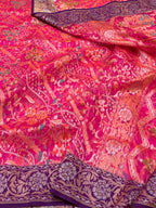 Rani Pink 100% Pure Ektara Banarasi Kora Jamdani Saree
