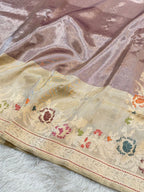 Diamond Golden Pure Banarasi Tissue Silk Tilfi Handloom Handwoven Saree