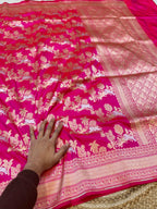 Rani Pink 100% Pure Banarasi Katan Silk Meenakari Sareee