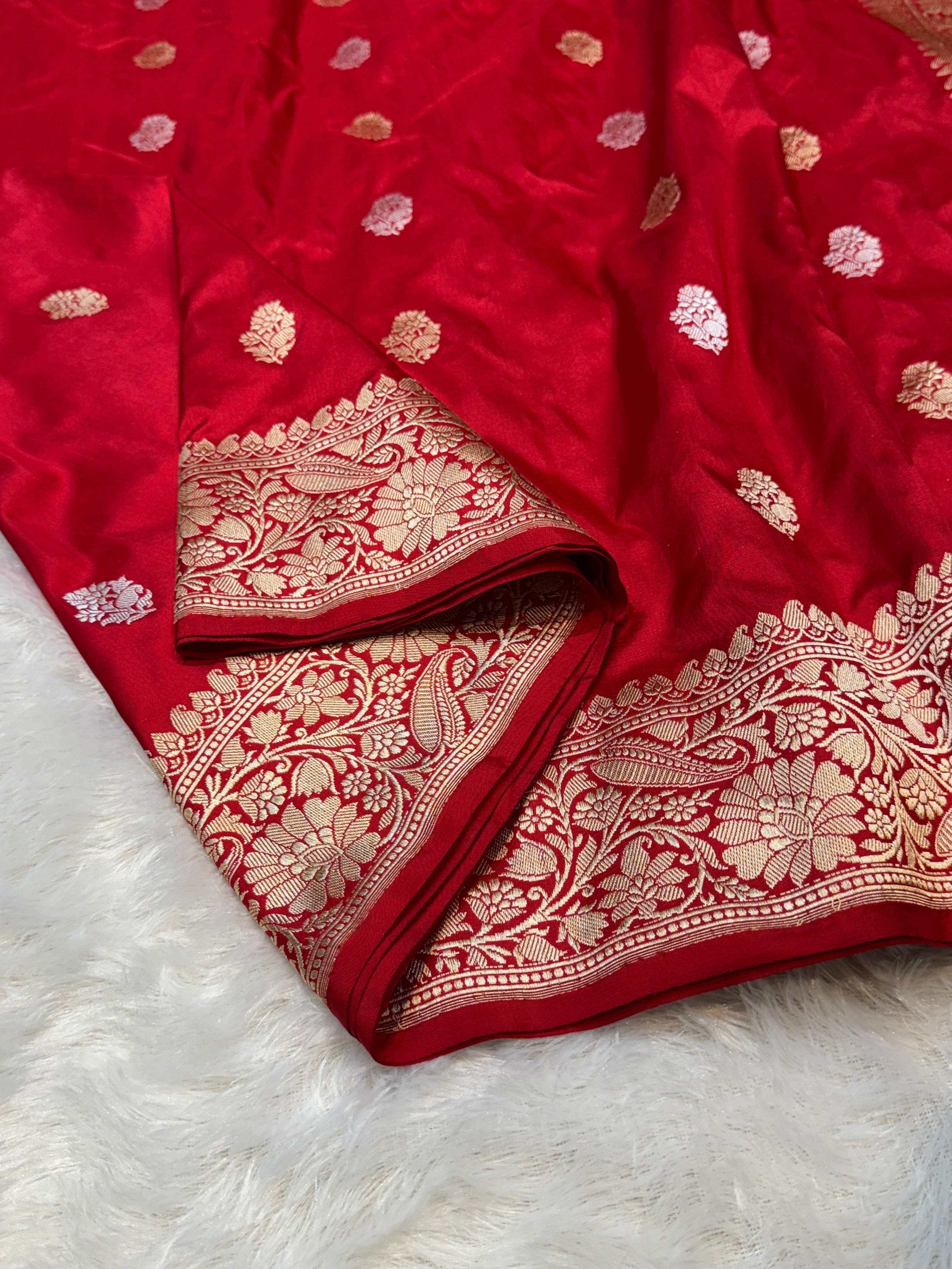 Prebook | Bridal Red 100% Pure Banaras Katan Silk Handloom Handwoven Pattu Saree