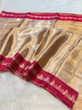 Rani Pink 100% Pure Banarasi Molten Tissue Silk Brocade Saree