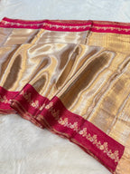 Rani Pink 100% Pure Banarasi Molten Tissue Silk Brocade Saree