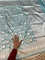 Prebook | Powder Blue 100% Pure Banarasi Katan Silk Saree