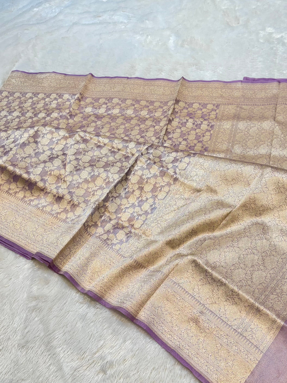 Diamond Lavender 100% Pure Tissue Silk Banarasi Partywear Saree