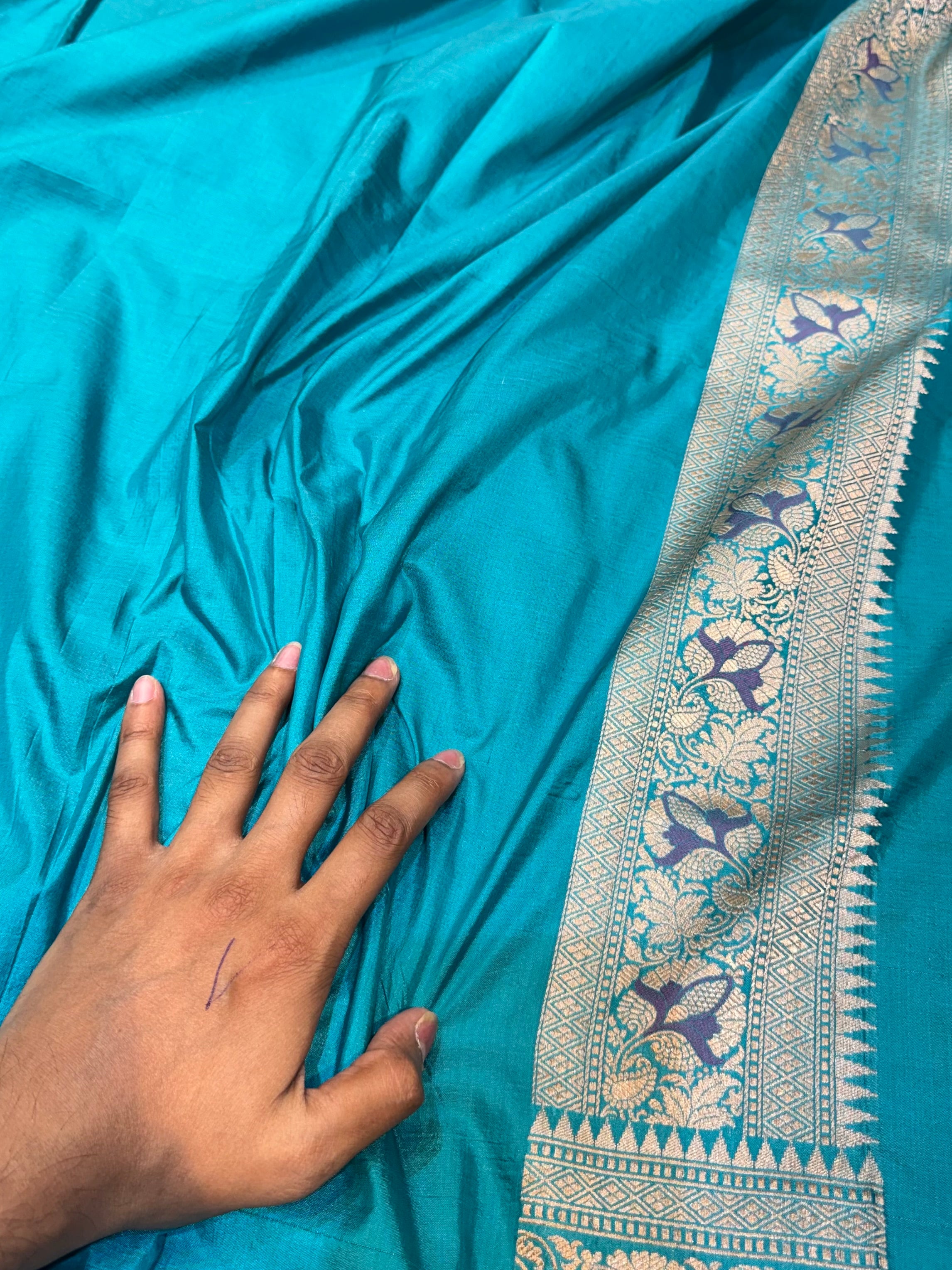 Sea Blue 100% Exclusive Pure Banaras Katan Silk Rangkaat Saree