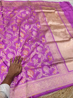 Fuscia Pink 100% Pure Banarasi Katan Silk Meenakari Saree