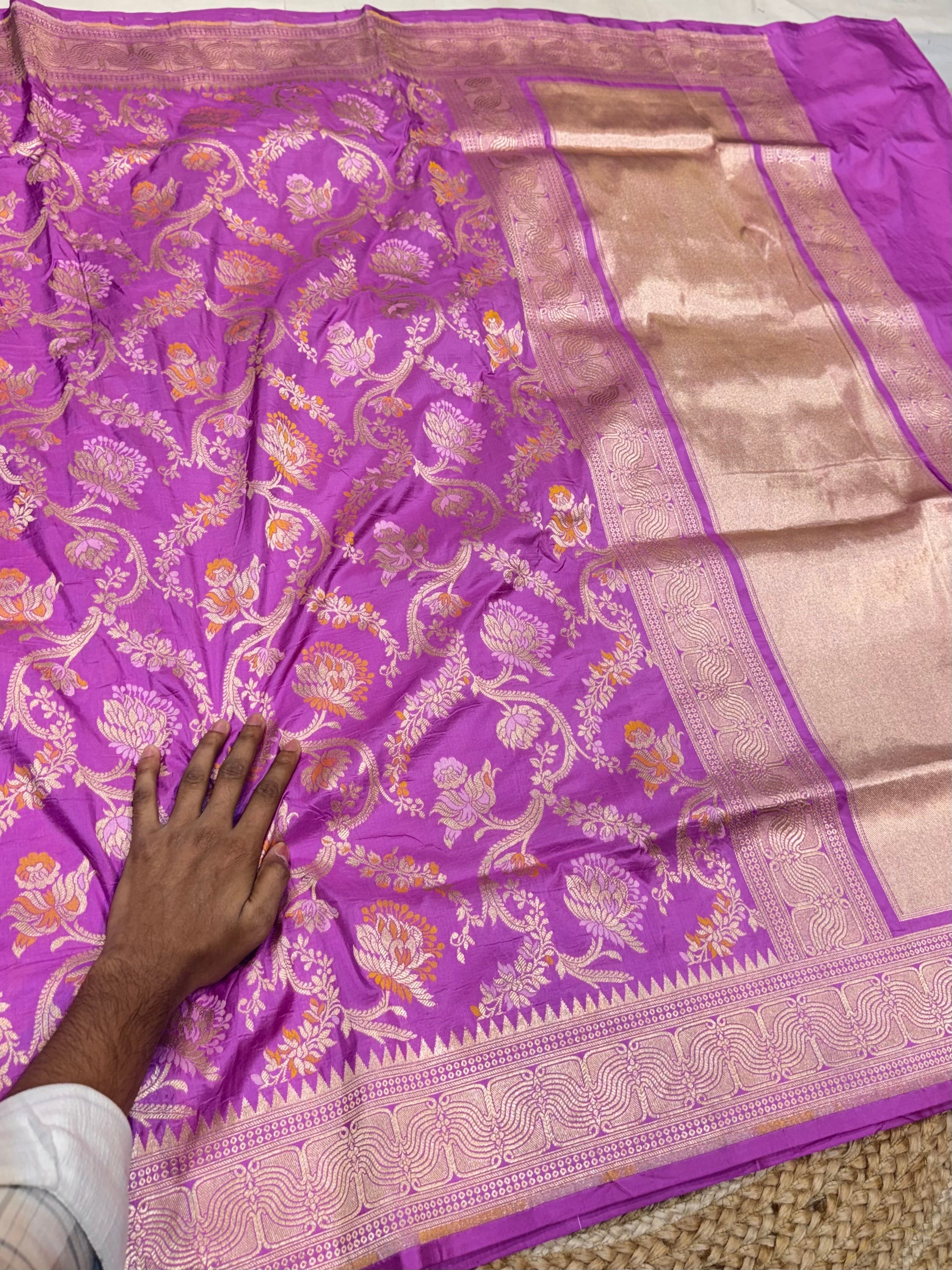 Fuscia Pink 100% Pure Banarasi Katan Silk Meenakari Saree