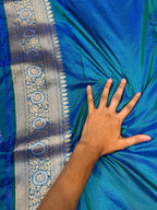 Prebook | Dual Shade Peacock Blue 100% Pure Banarasi Katan Silk Meenakari Saree