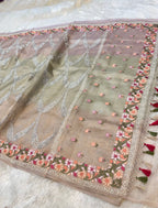 Watery Multicolour 100% Pure Handloom Tissue Silk Partywear Banarasi Embroidery Lightweight Saree