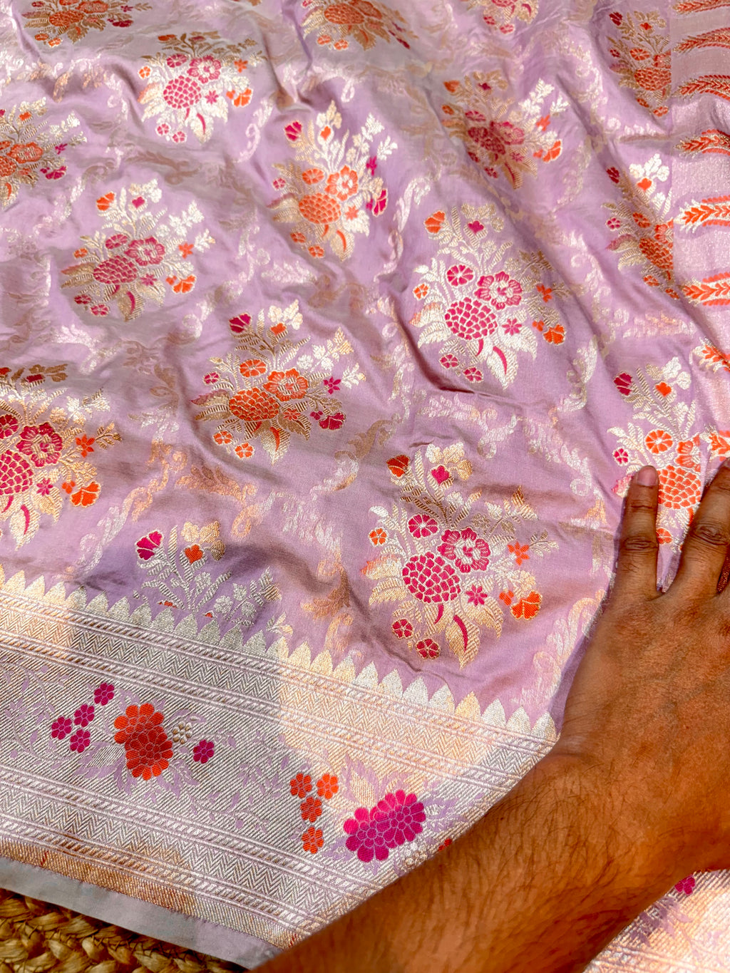 Pastel Pink 100% Pure Banarasi Katan Silk Meenakari Saree