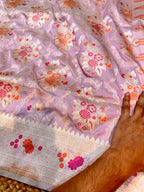Pastel Pink 100% Pure Banarasi Katan Silk Meenakari Saree
