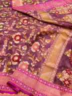 Light Purple 100% Pure Ektara Banarasi Kora Jamdani Saree