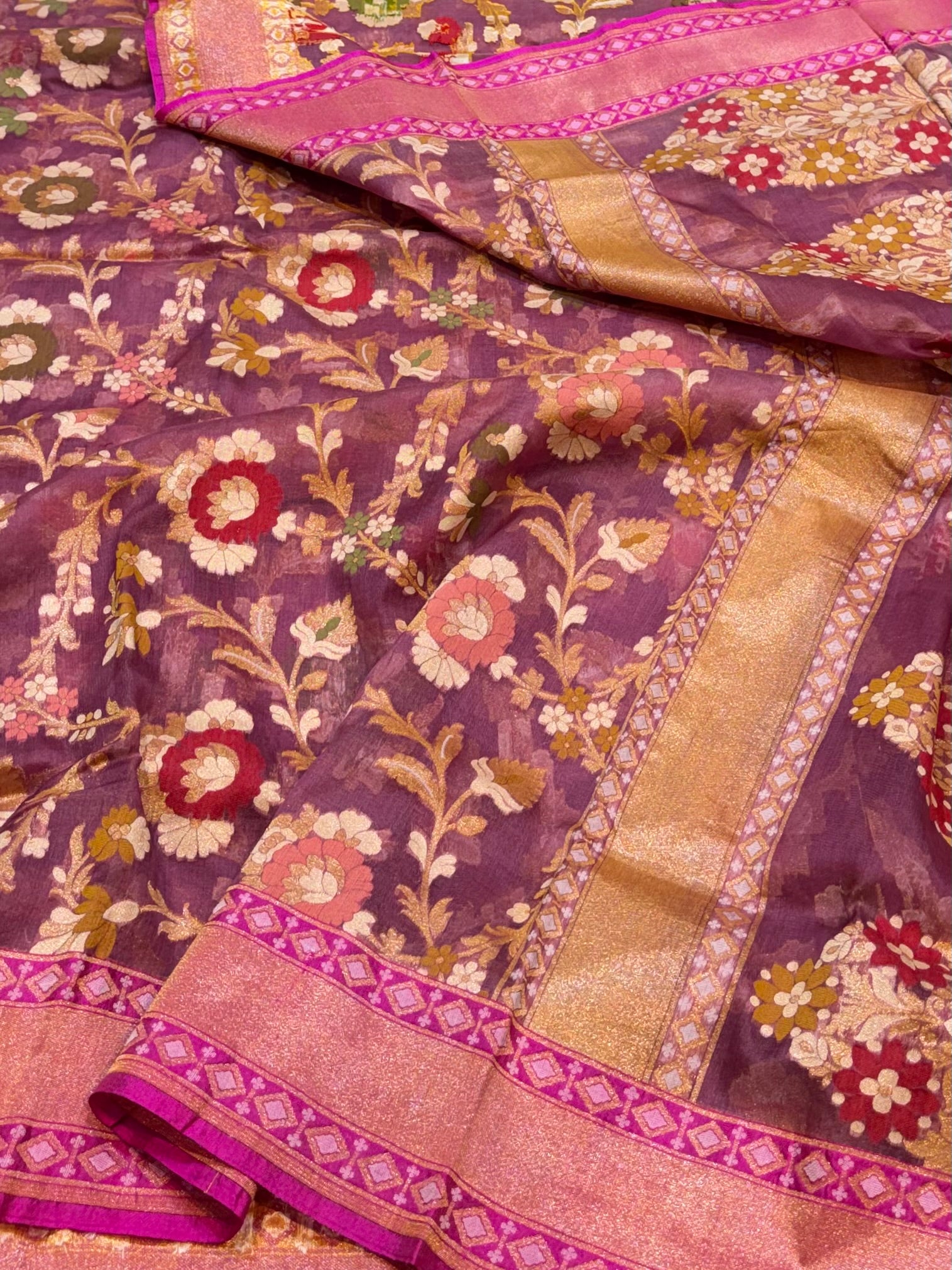 Light Purple 100% Pure Ektara Banarasi Kora Jamdani Saree
