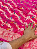 Dual shade Pink+Orange 100% Pure Banarasi Katan Silk Meenakari Saree