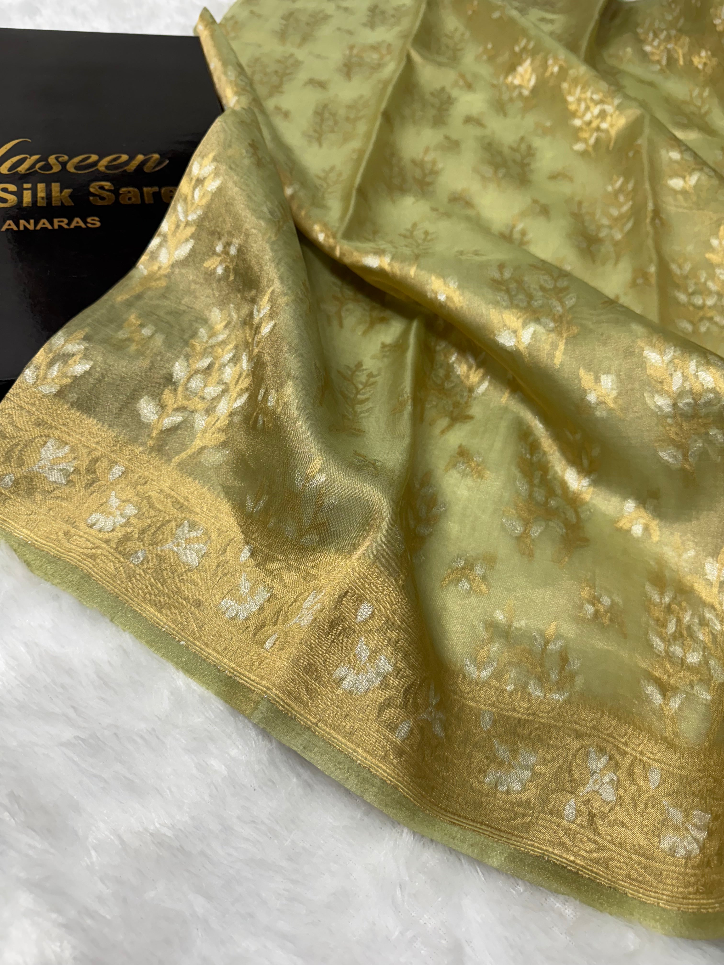Diamond Green 100% Pure Tissue Silk Banarasi Partywear Saree
