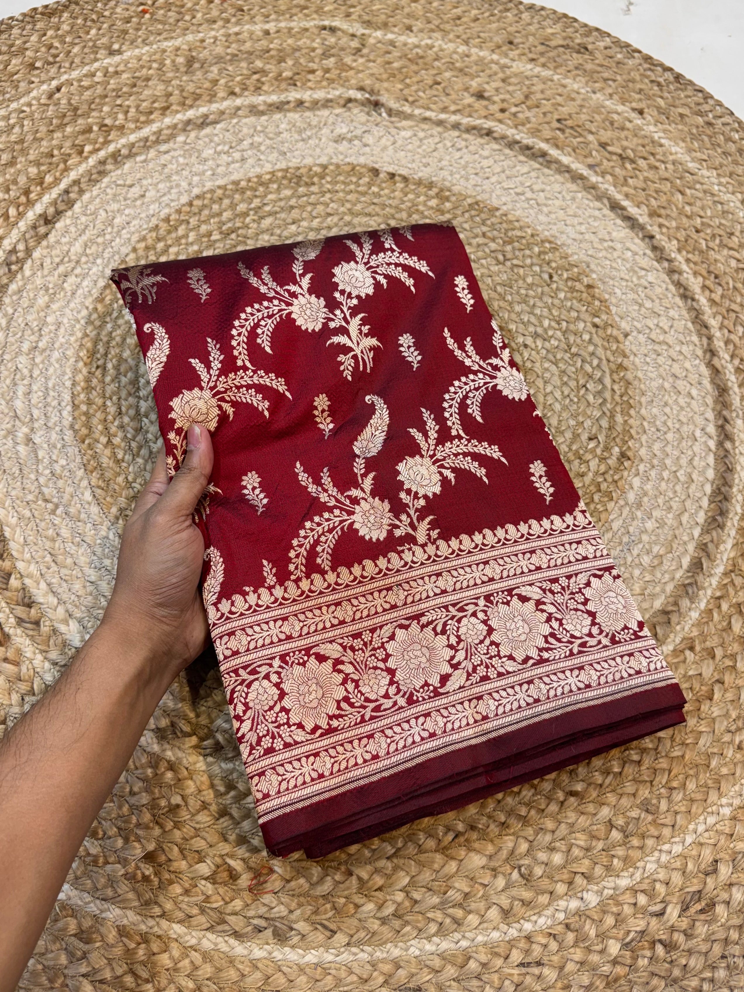 Maroon 100% Pure Banarasi Katan Silk Saree