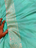 Pastel Sea Green 100% Exclusive Pure Banaras Katan Silk Rangkaat Saree