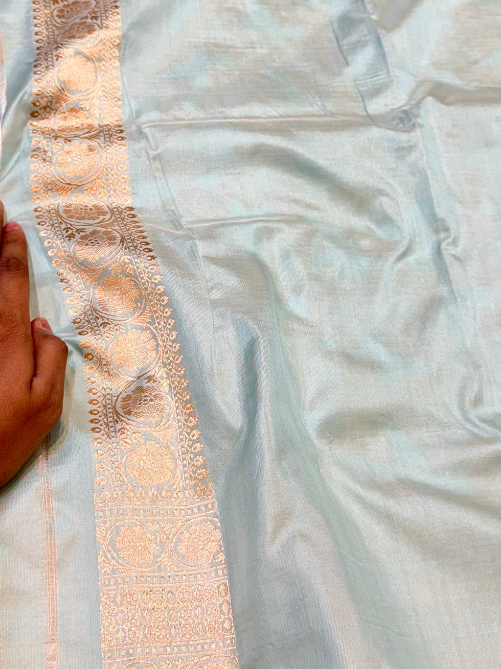 Powder Blue 100% Pure Banarasi Katan Silk Saree
