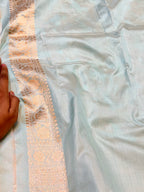 Powder Blue 100% Pure Banarasi Katan Silk Saree