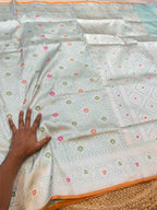Powder Blue 100% Pure Banarasi Katan Silk Meenakari Brocade Saree