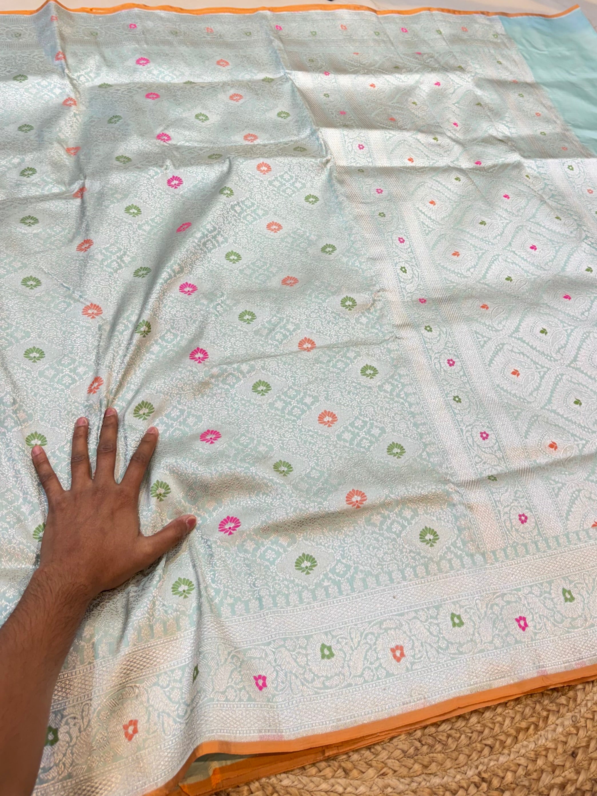 Powder Blue 100% Pure Banarasi Katan Silk Meenakari Brocade Saree